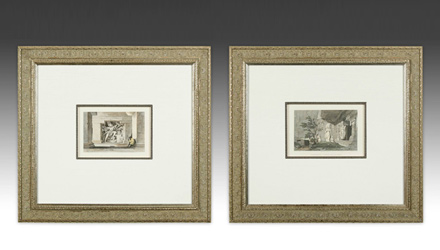Pair of framed hand-colored engravings titled, 'View of the Ellora Caves in India' and dated 1860