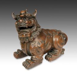 Contemporary copper incense burner in the form of a Foo Lion