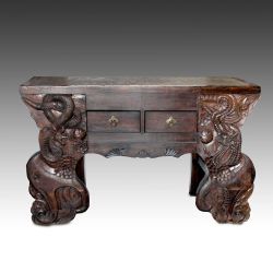 Altar Table with 2 Drawers, Brick Top & Serpent and Elephant Motif from Shanxi Province, China; PRIMITIVE I.D. #F0702-012
