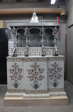 Silver and Marble Altar known as a Ghar Mandir after painting with motifs from the Taj Mahal; PRIMITIVE I.D. #A0702-407