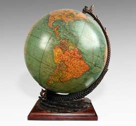 An illuminated crystal and cast iron globe made in Indianapolis, Indiana by the Cram Co.