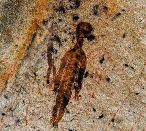 An early cave painting depicting a mother and child