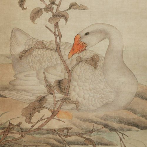 Detail of a scroll painting depicting a Swan symbolizing elegance and grace; PRIMITIVE I.D. #A0401-249