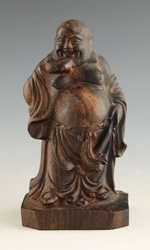 Rosewood standing figure of Budai or Laughing Buddha