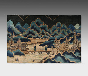 Mongolian Pile Rug with Landscape motif