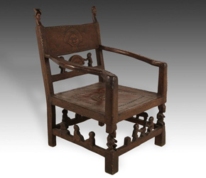 Ceremonial studded chair by the Chokwe people of Congo, Central Africa
