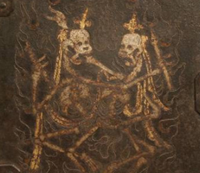 Detail of portable shrine with Citipati motif