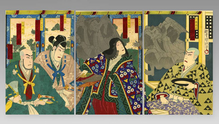 Hojo Takatoki Tormented by Tengu, Japanese woodblock print C. 1880