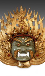 Jewel encrusted gilt brass mask depicting Bhairab