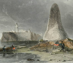 Detail of hand-colored engraving by T. Allom titled, 'View from the Tower of Skulls'