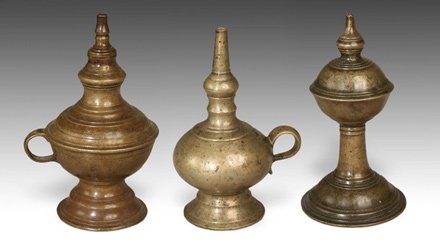Antique oil lamps from India available in all shapes and sizes