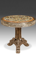 Carved teak wood and silver clad side table with agate specimen top from Rajasthan, India