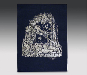 Brass rubbing of knight with hands in prayer