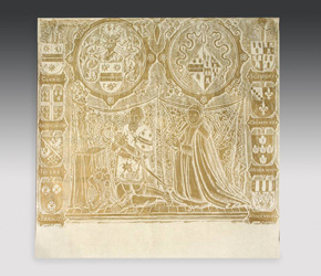Brass rubbing of knight clerc and his wife