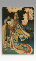 Princess and Ghostly Priest, woodblock print triptych by Utagawa Kunisada