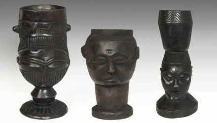 Select group of Mbwoongntey or libation cup from the Kuba people of the Republic of Congo, Central Africa