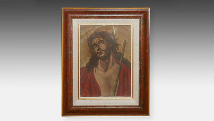 19th C. retablo depicting Jesus with Crown of Thorns