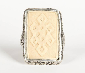 Silver and bone ring with Tibetan Love Knot motif from Bali, Indonesia