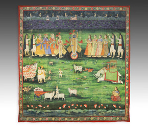 Pichvai, or devotional painting, depicting Krishna at Goverdhan