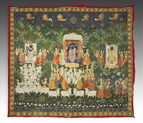 Pichvai depicting three aspects of Krishna