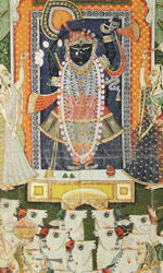 Pichvai depicting three aspects of Krishna