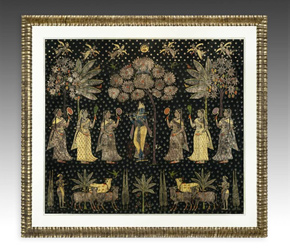 Pichvai depicting Krishna with devotees and nandi, or sacred cows