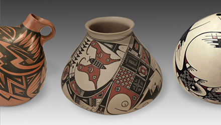 Example of various Mata Ortiz pottery in PRIMITIVEs collection. All of the pots are one-of-a-kind works of art
