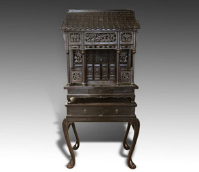 19th C. elm wood compound shrine and cabinet