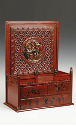 Early 19th C. tabletop altar with 3 drawers and screen