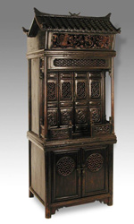 19th C. lacquered elm wood compound shrine cabinet