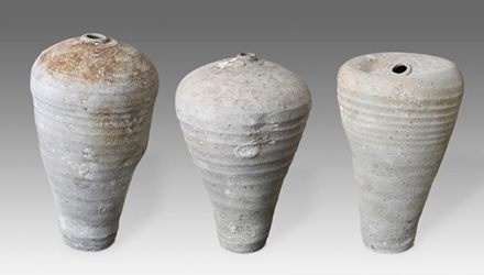 Select group of shipwreck funnel-form mercury storage vessels recovered from the Java Sea near Kalimantan, Indonesia