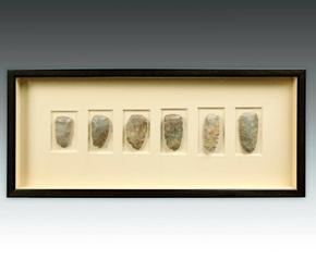 Framed Knapped Blade Collection excavated from the Sahara Desert, North Africa RFramed Knapped Blade Collection excavated from the Sahara Desert, North Africa