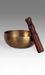 Hand hammered Panchaloha (five-metal) singing bowl with mallet from India