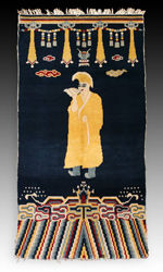 Tibetan monastery pillar rug depicting a Lama