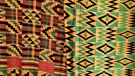 Examples of kente cloth in PRIMITIVEs collection