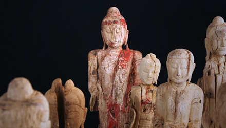 Part of a new collection of authentic antique wooden Buddha statues from Thailand