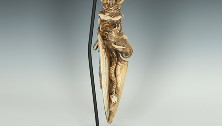 The blade of the Phurba is topped with a mythological creature called a makara, which can consume evil