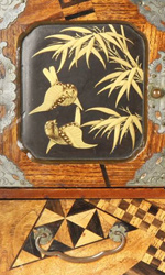 The symbols lacquered on the door represent marital blessings