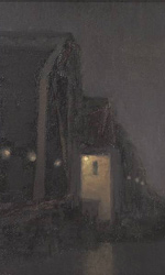 This Nocturne, or night painting, perfectly captures the moment between twilight and night