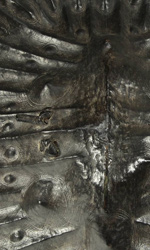 This shield is crafted in buffalo hide and was used in the 19th C.