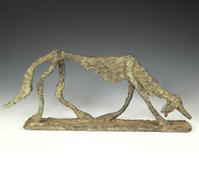 Hand hammered copper sculpture of a Dog from the Dogon people; Mali, West Africa