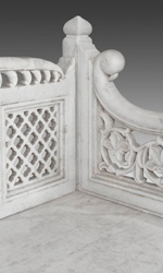 This bench is finely carved in Jali style floral and geometric patterns