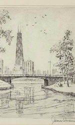 Etching by artist James Swann titled, 'Lincoln Park - 1969'