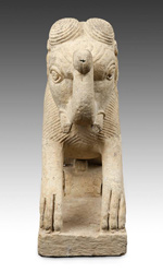 Temple sculpture depicting Gajasimha, a half elephant, half lion guardian of sacred spaces