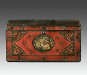 18th C. hand-painted Tibetan trunk