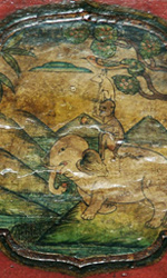 This trunk depicts the Buddhist tale of the 'Four Harmonious Friends'