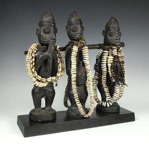 Eshu Shrine Figural Group from the Yoruba People; Nigeria, West Africa; Wood, Leather and Cowrie Shells; 20th C.; PRIMITIVE ID# A0602-372