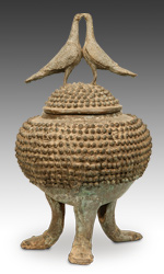 Benin bronze figurative vessel with mudfish feet