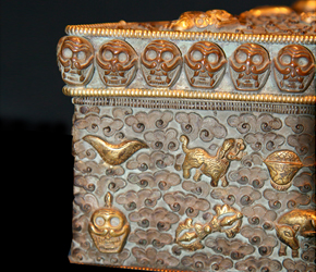 Buddhist triangular gilded storage box