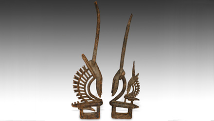 A rare example of a Chi Wara headdress pair depicting male and female 